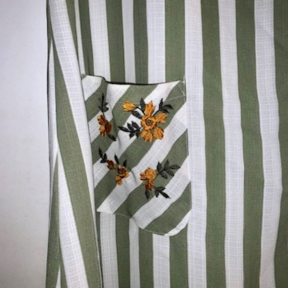 Kaira- be that girl today- size large Olive and Cream striped Embroidered Dress - Picture 4 of 5